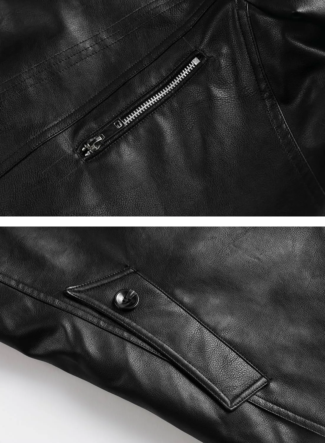 HOOD CREW Mens Leather Jacket Fashion Leather Trench Coat 3/4 Length Casual Winter Faux Fur Coat