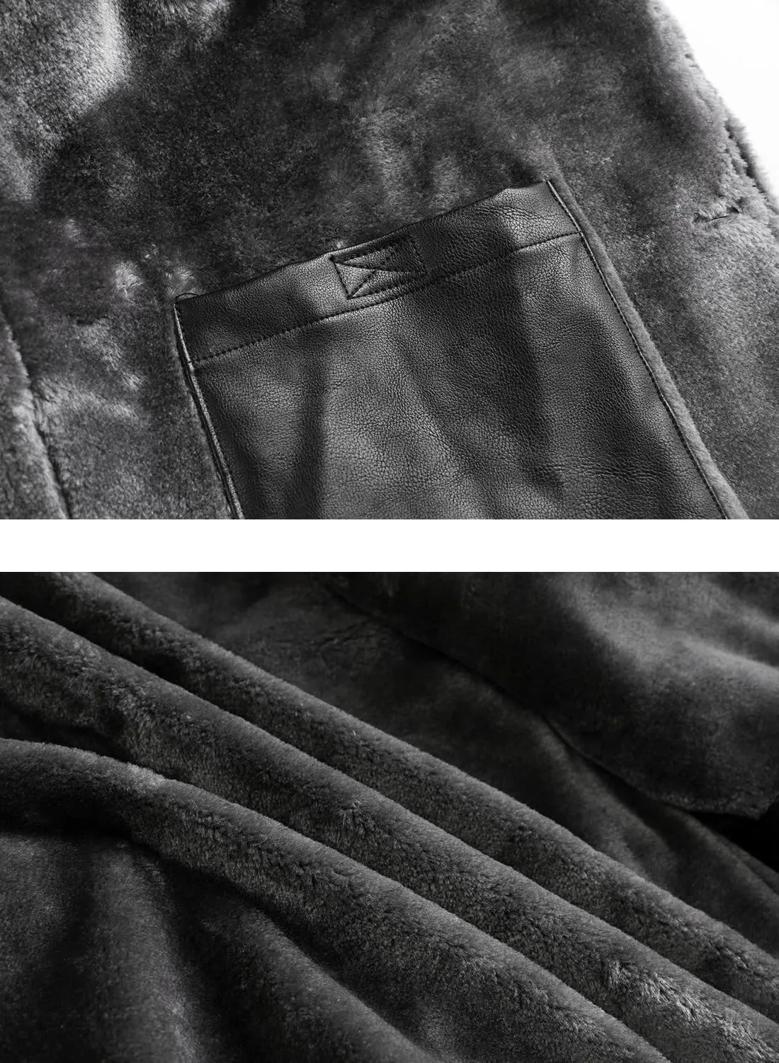 HOOD CREW Mens Leather Jacket Fashion Leather Trench Coat 3/4 Length Casual Winter Faux Fur Coat