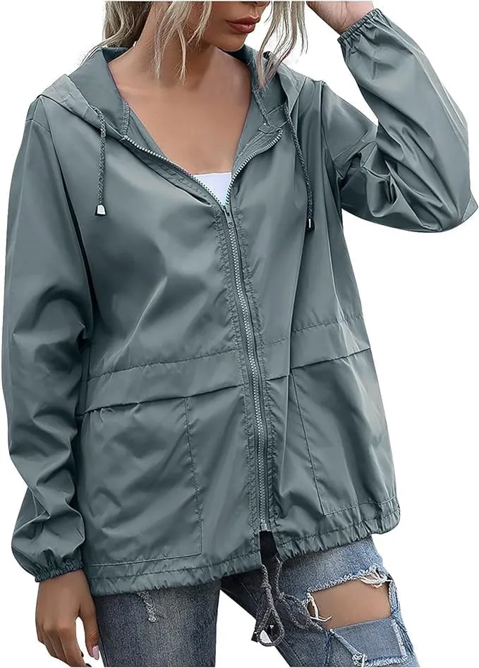 Hooded Rain Jacket For Women Spring Jackets Lightweight Windbreaker Running Jacket Outerwear With Pockets