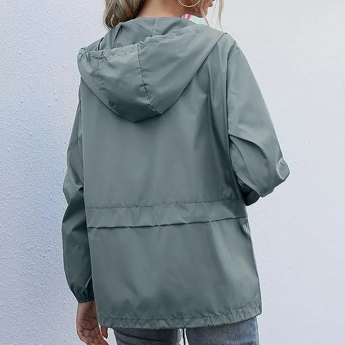 Hooded Rain Jacket For Women Spring Jackets Lightweight Windbreaker Running Jacket Outerwear With Pockets