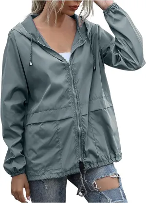 Hooded Rain Jacket For Women Spring Jackets Lightweight Windbreaker Running Jacket Outerwear With Pockets