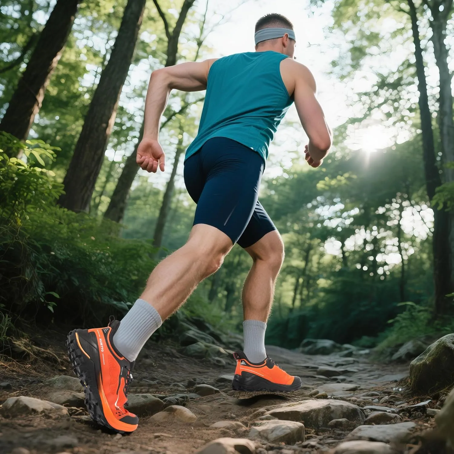 HUMTTO Men's Trail Running Shoes Quick Laces Cross Training Shoes Comfortable Breathable Anti Slip Walking Outdoors Athletic Sneakers