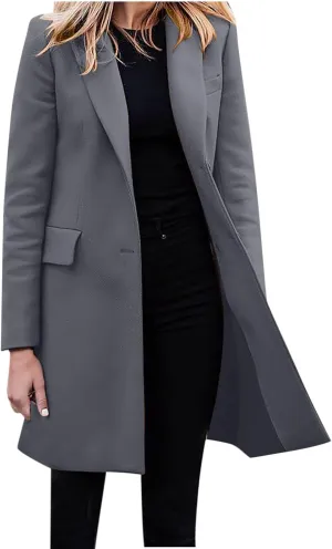 Hvyesh Women's Wool Blend Trench Winter Jackets Mid Long Warm Pea Coats Dressy Casual Double Breasted Overcoat with Pockets