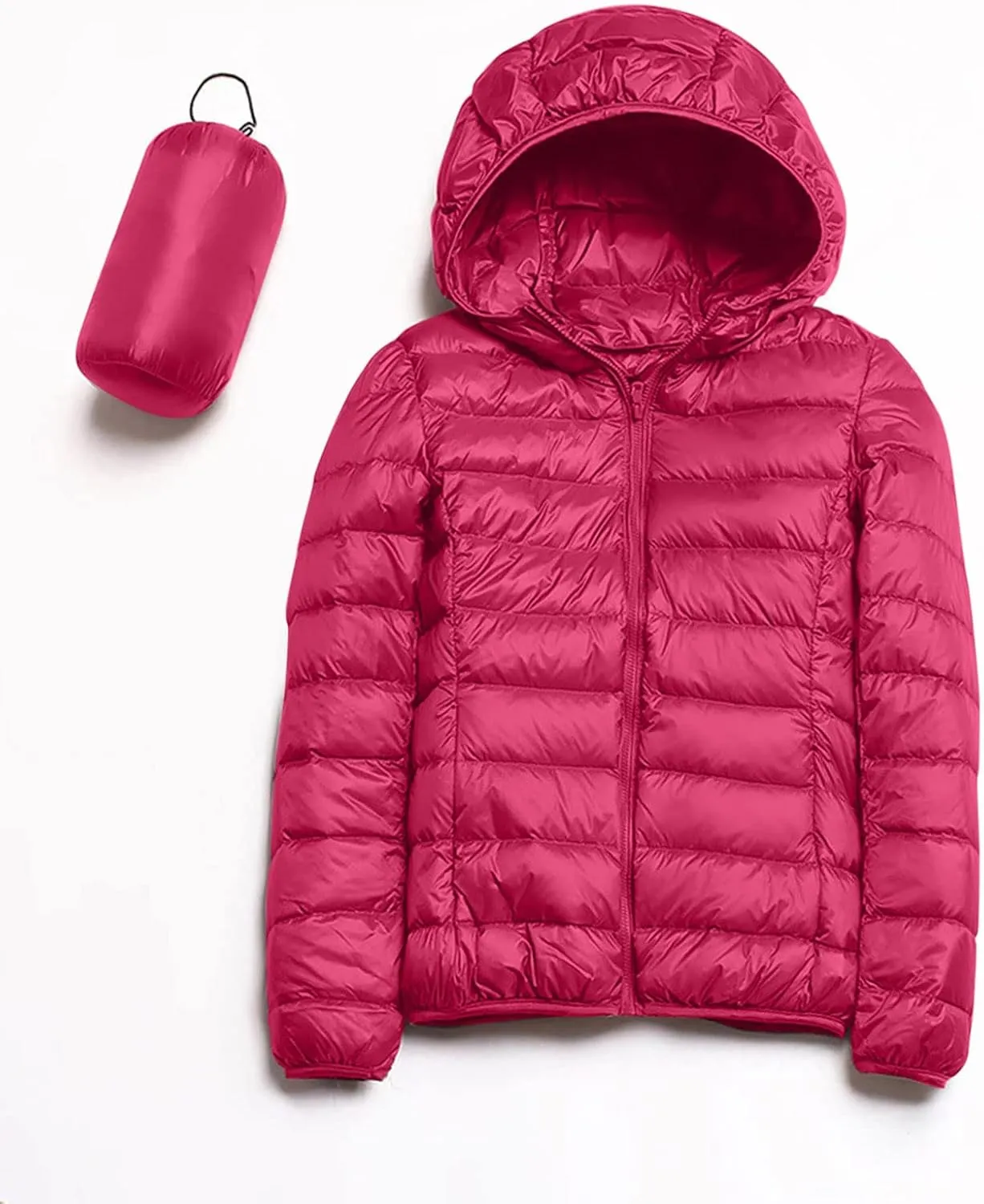 iLH Womens Cotton Padded Lightweight Coat Hooded Turtle Neck Full Zip Windbreaker Jackets For Women Leisure Thermal Coat