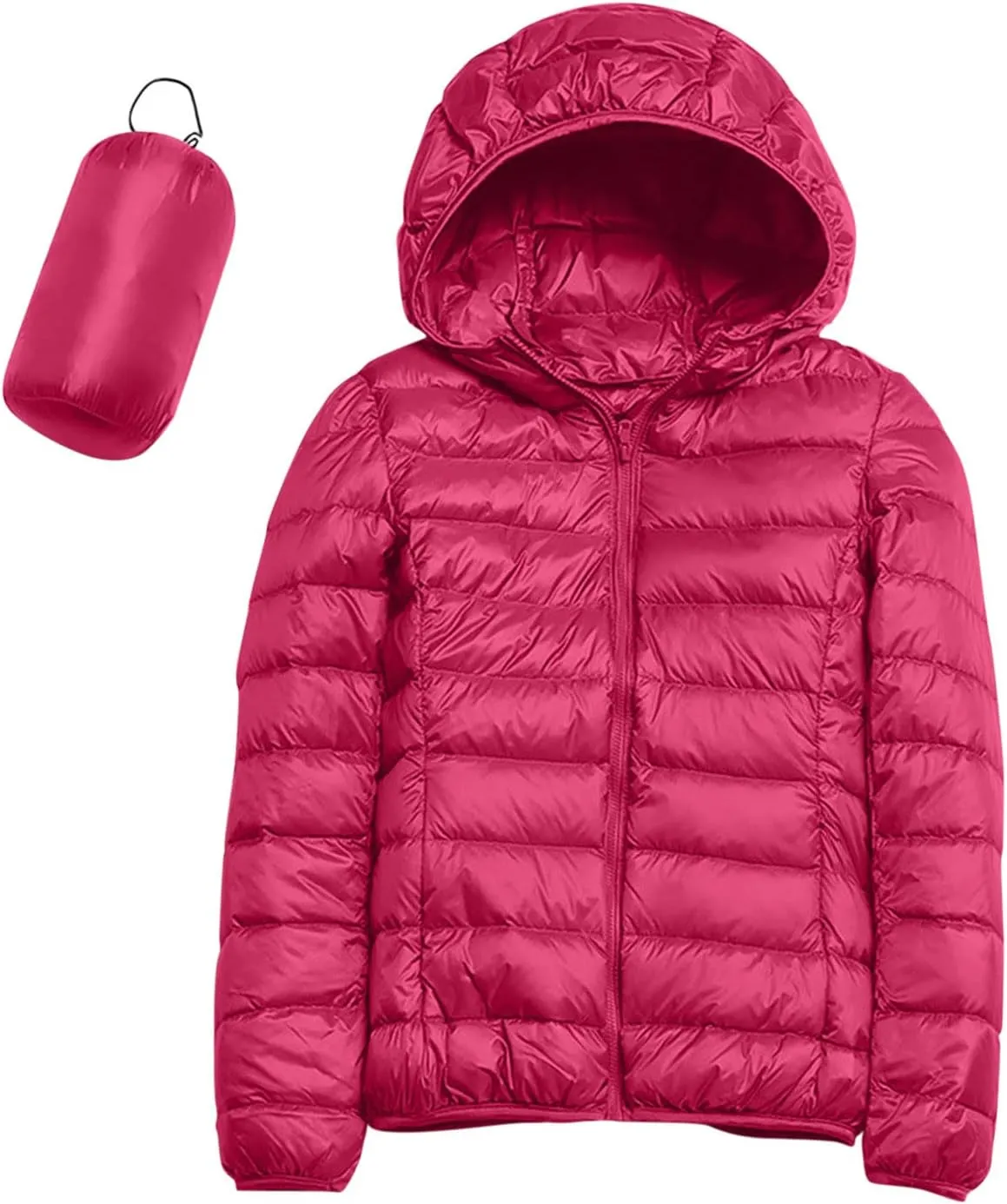 iLH Womens Cotton Padded Lightweight Coat Hooded Turtle Neck Full Zip Windbreaker Jackets For Women Leisure Thermal Coat