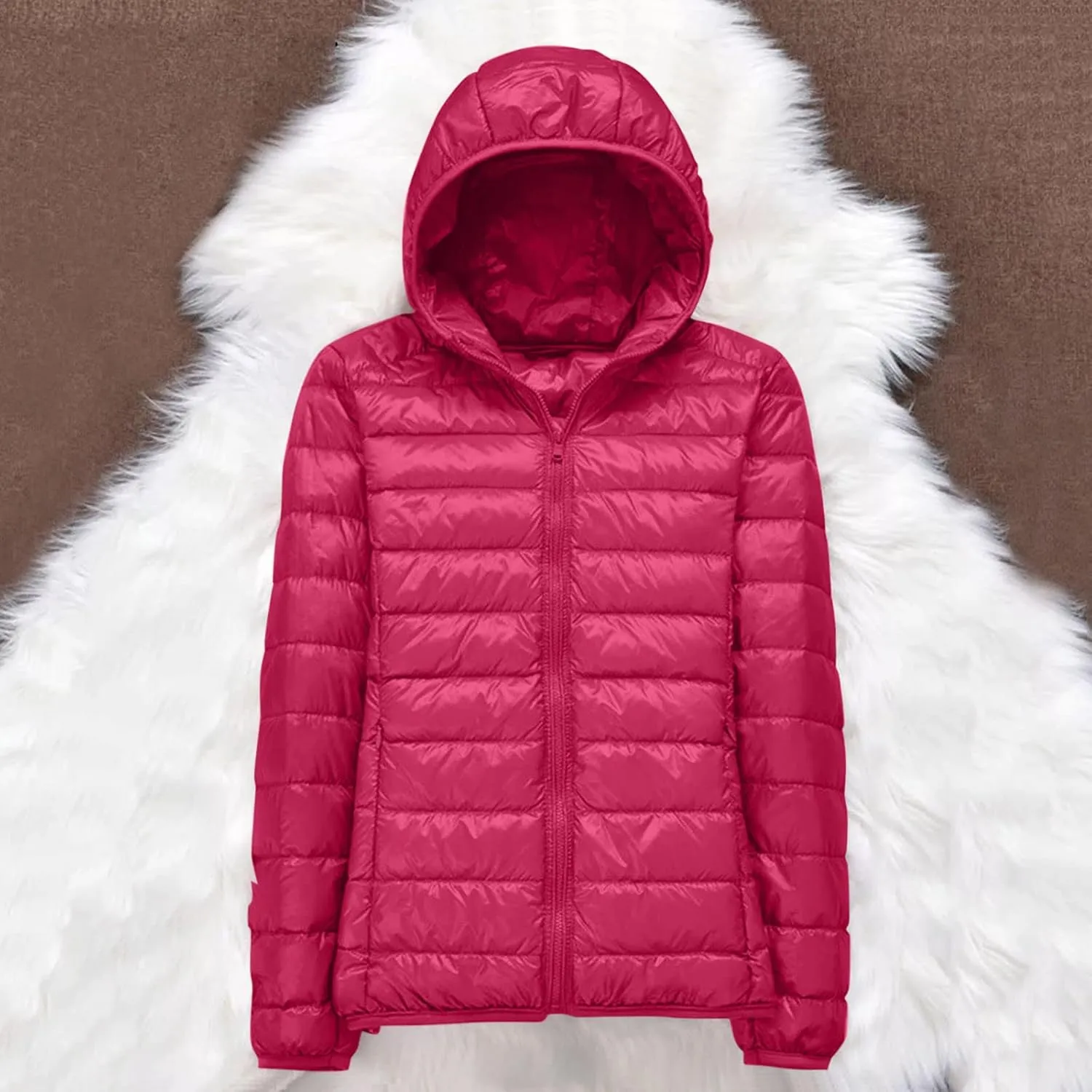 iLH Womens Cotton Padded Lightweight Coat Hooded Turtle Neck Full Zip Windbreaker Jackets For Women Leisure Thermal Coat