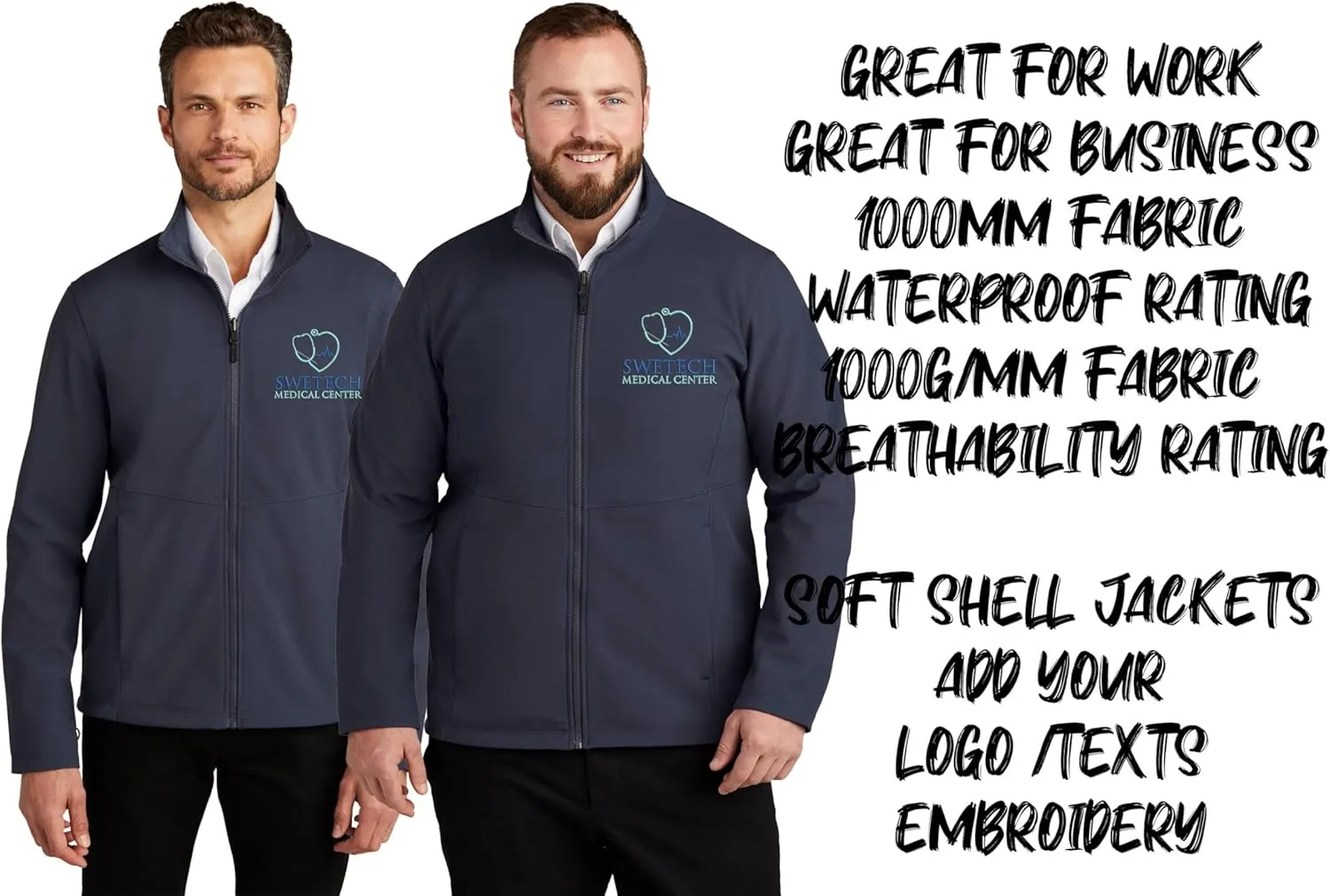 INK STITCH Men J901 Custom Embroidery Logo Texts Collective Soft Shell Zip Up Jackets