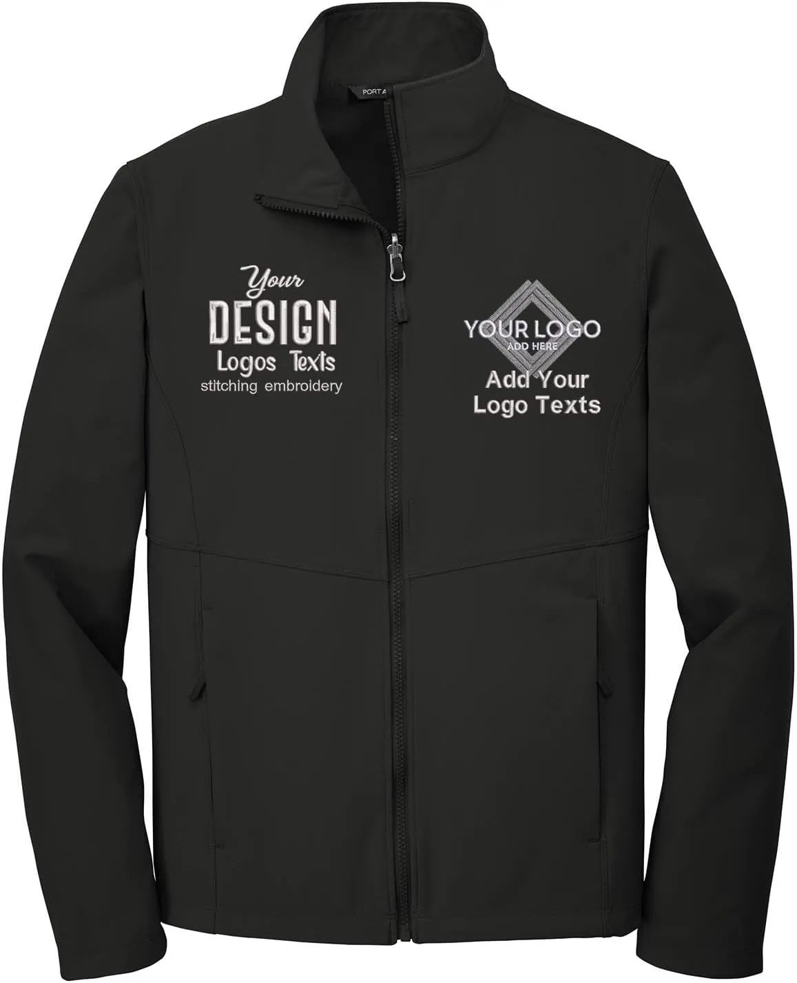 INK STITCH Men J901 Custom Embroidery Logo Texts Collective Soft Shell Zip Up Jackets