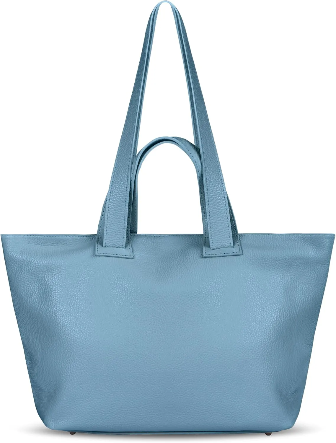 Italian Genuine Calf Leather Tote Satchel Bag for Women with Zipper & Double Straps | Wide Large Work Laptop Shoulder Handbag