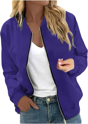 Jackets for Women Lightweight Zip Up Bomber Jacket with Pockets Stand Collar Windproof Outwear Fashion Fall Coat
