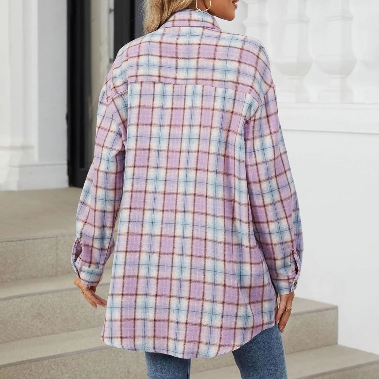 Jackets for Women Plaid Shacket Flannel Shirt Women Fashion Casual Plaid Shackets Button Down Long Sleeve Shirts