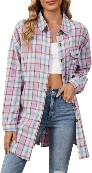 Jackets for Women Plaid Shacket Flannel Shirt Women Fashion Casual Plaid Shackets Button Down Long Sleeve Shirts