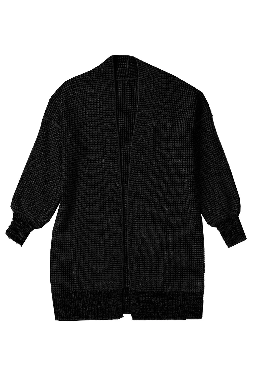 jasper black waffle long open front cardigan