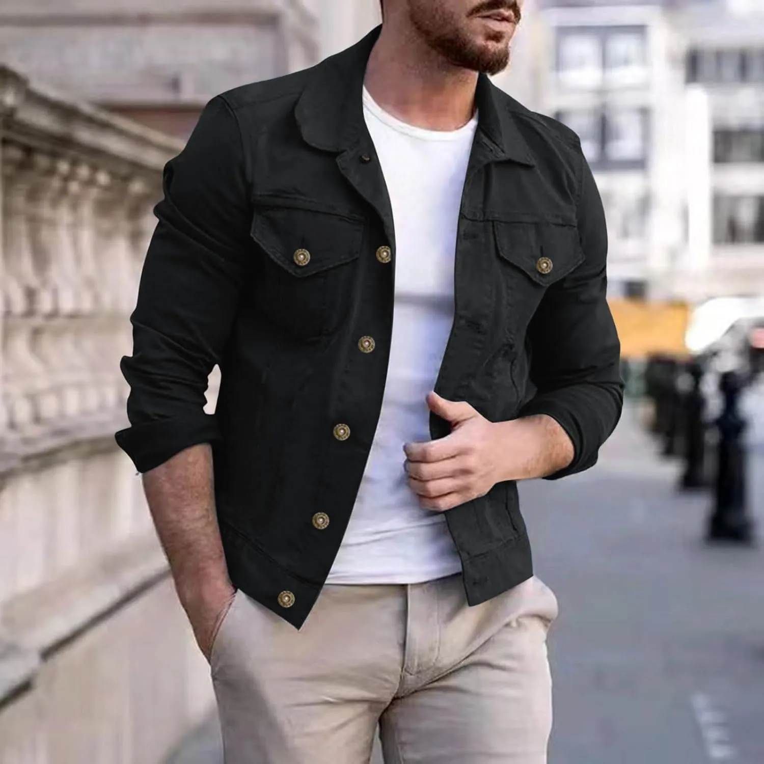 Jean Denim Jacket for Men Trucker Casual Jackets Slim Fit Jacket Coat Vintage Button Up Jacket with Pockets