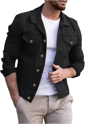Jean Denim Jacket for Men Trucker Casual Jackets Slim Fit Jacket Coat Vintage Button Up Jacket with Pockets