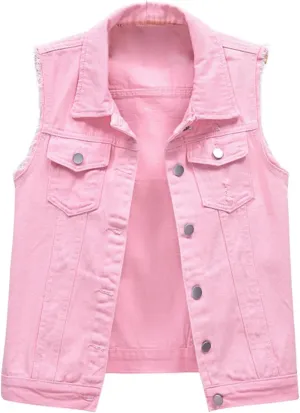 Jean Vest Top for Women Womens Denim Vest Sleeveless Cropped Denim Jacket Button Down Jean Waistcoat with Pockets