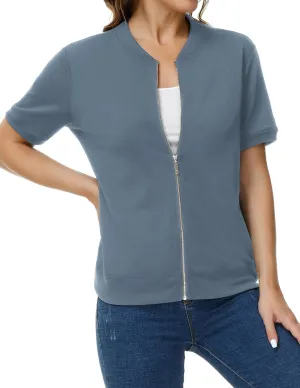 KANCY KOLE Womens Short Sleeve Jackets Casual Zip Up Sweatshirt Jackets with Pockets Summer Lightweight Coat Tops