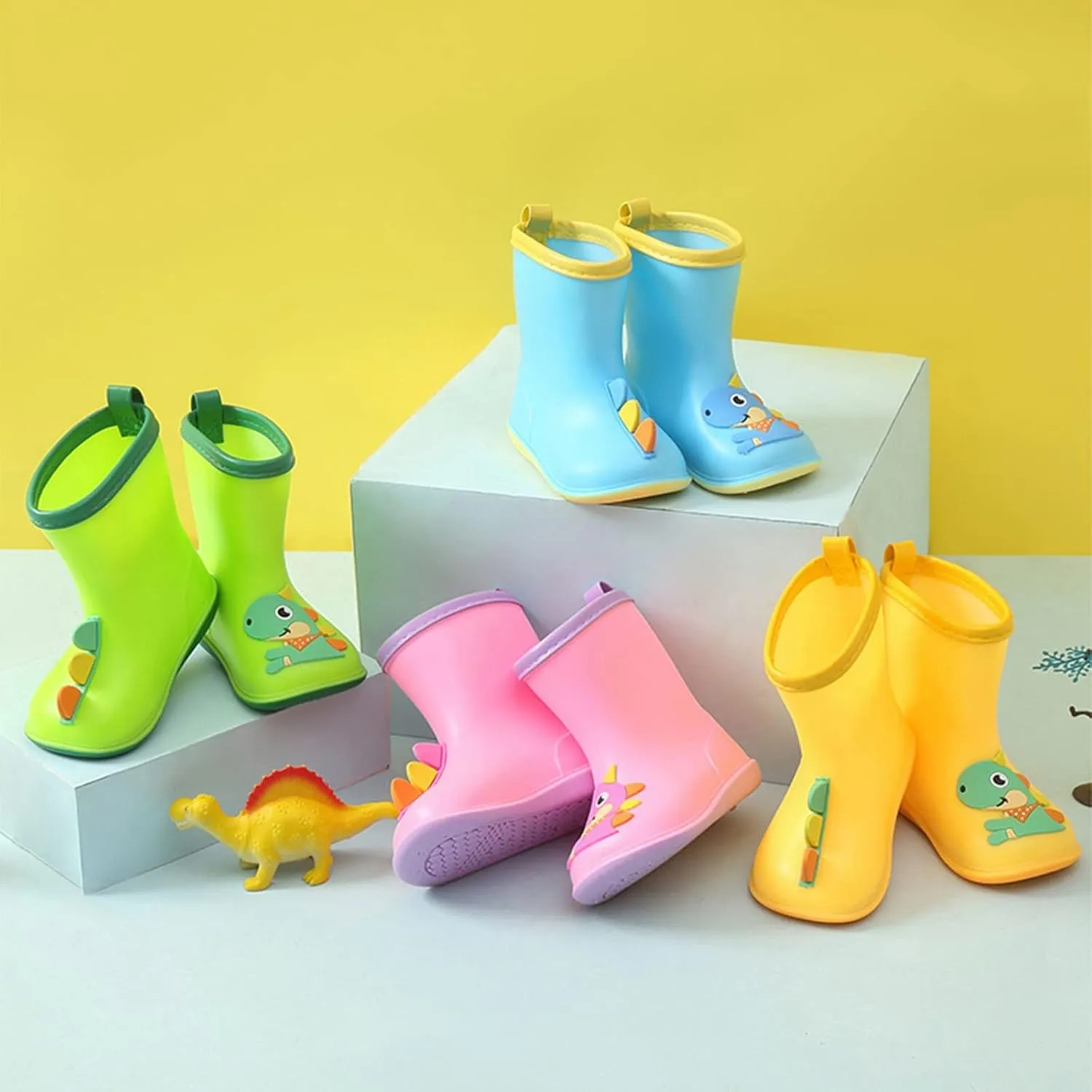 Kids Dinosaur Rain Boots for Boys Girls Mud Boots Waterproof Toddler Lightweight Rainboots with Toddler Slippers