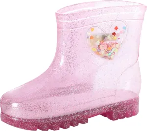 Kids Rain Boots, Toddler Waterproof Rubber Soft Sole Rain Boots for Girls Boys Heart Patterns Glitter Water Shoes