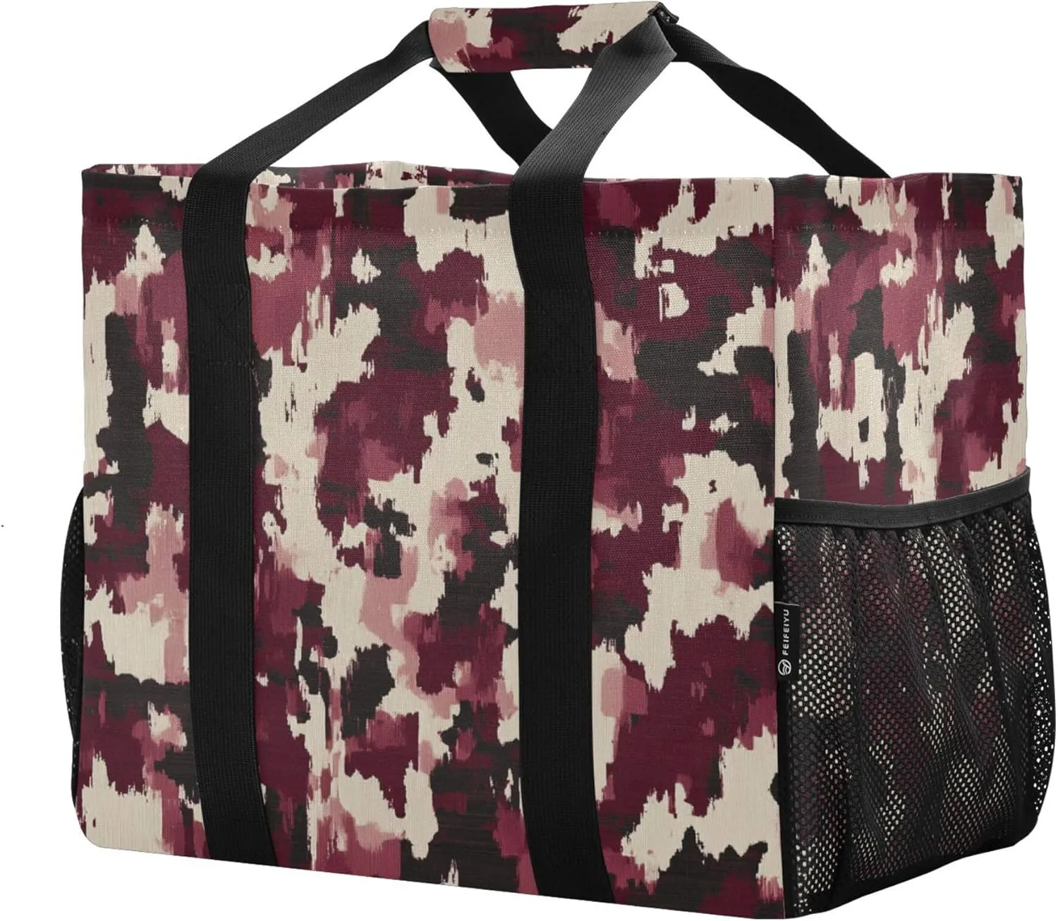 KLL Large Utility Tote Bag For Women Canvas Collapsable With Compartments Laundry Carrying Bag