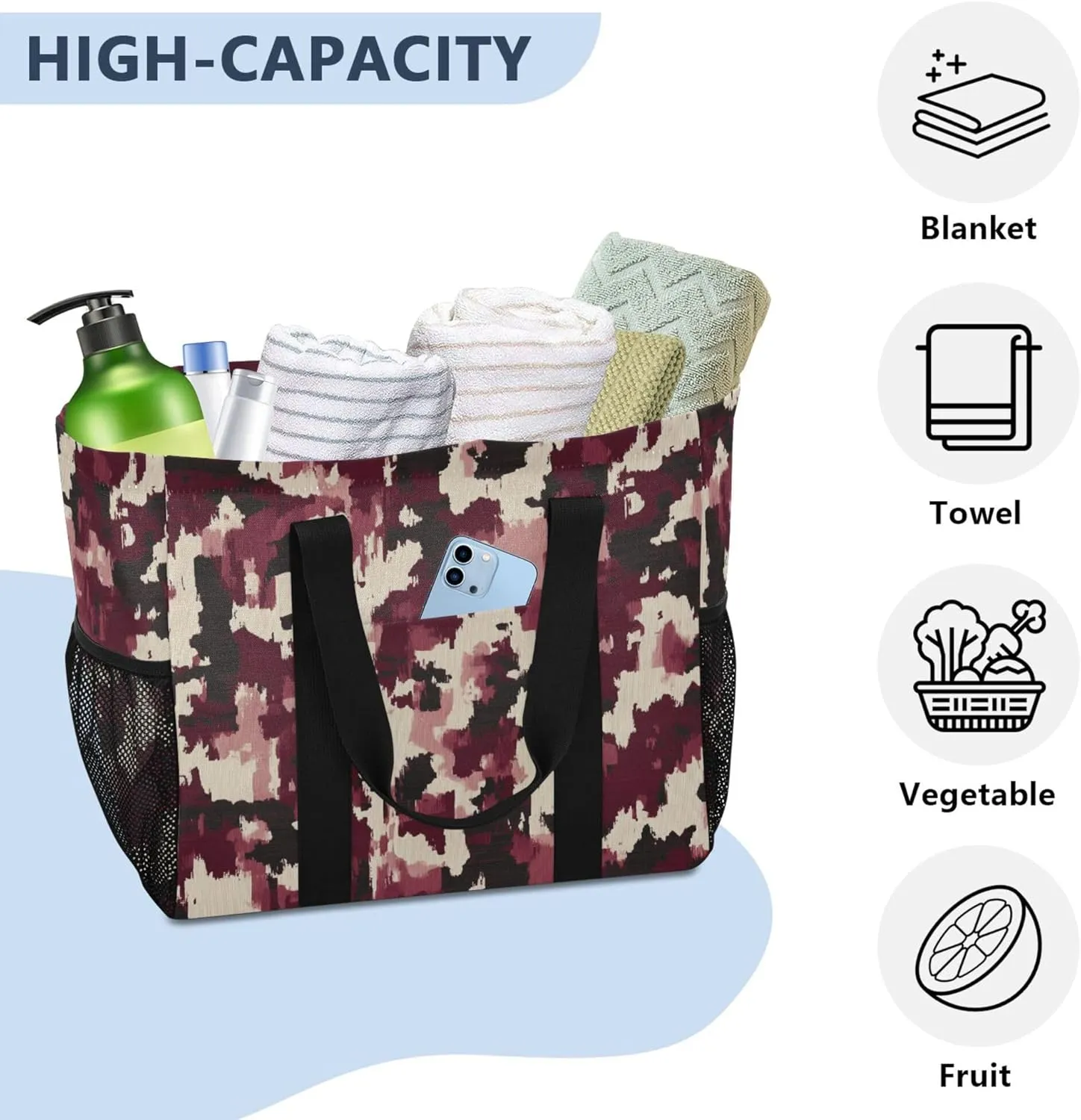 KLL Large Utility Tote Bag For Women Canvas Collapsable With Compartments Laundry Carrying Bag