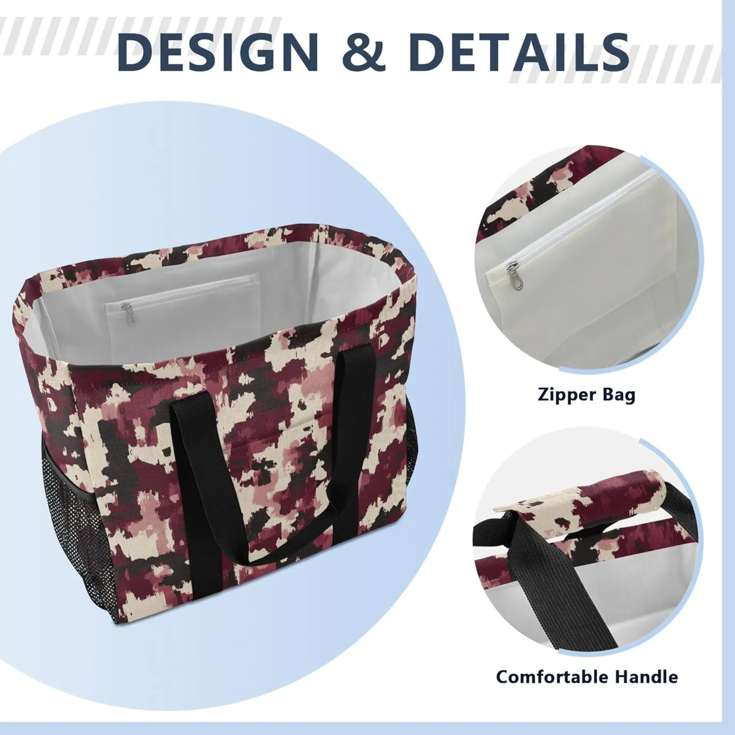 KLL Large Utility Tote Bag For Women Canvas Collapsable With Compartments Laundry Carrying Bag