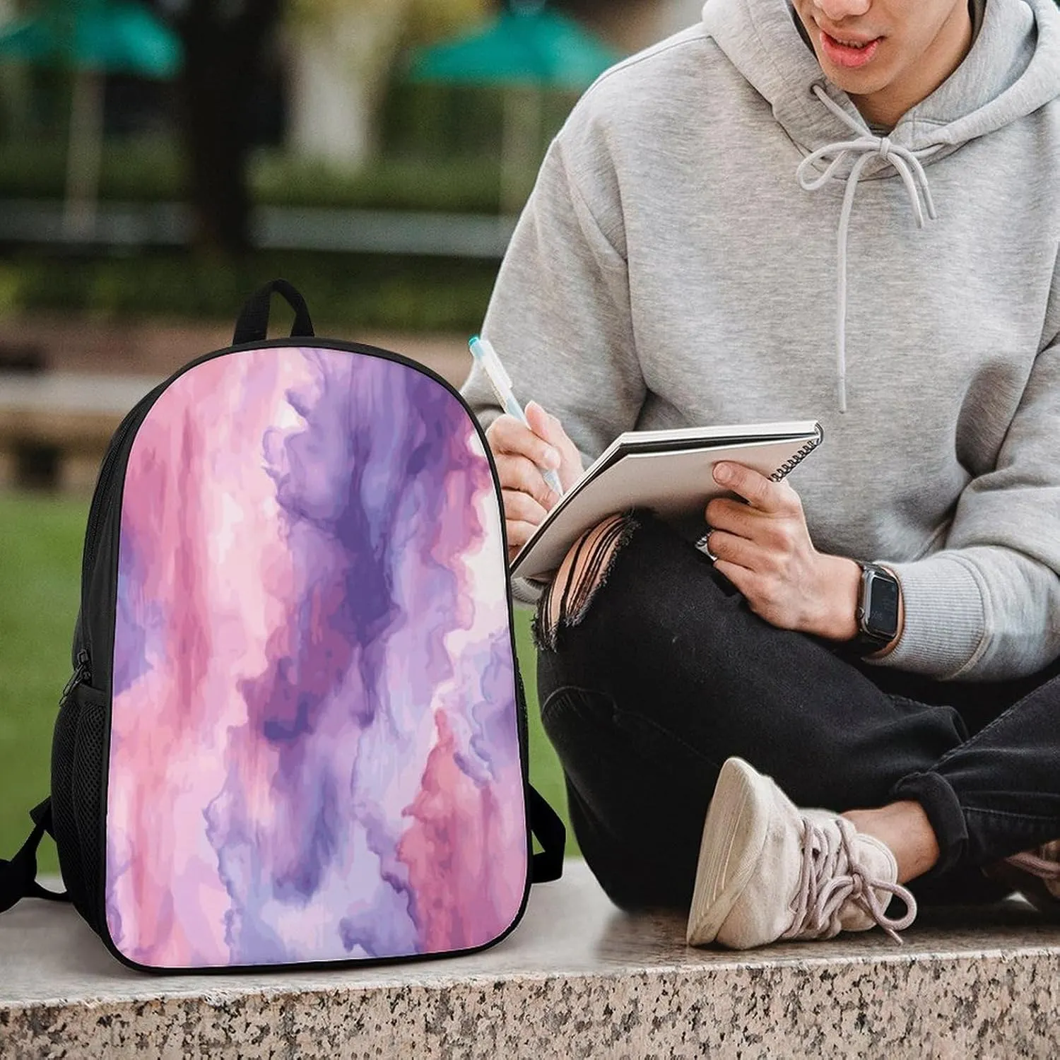 Laptop Backpack Casual Daypack Waterproof Abstract Watercolor Purple Computer Bag Business Work Bag for Travel