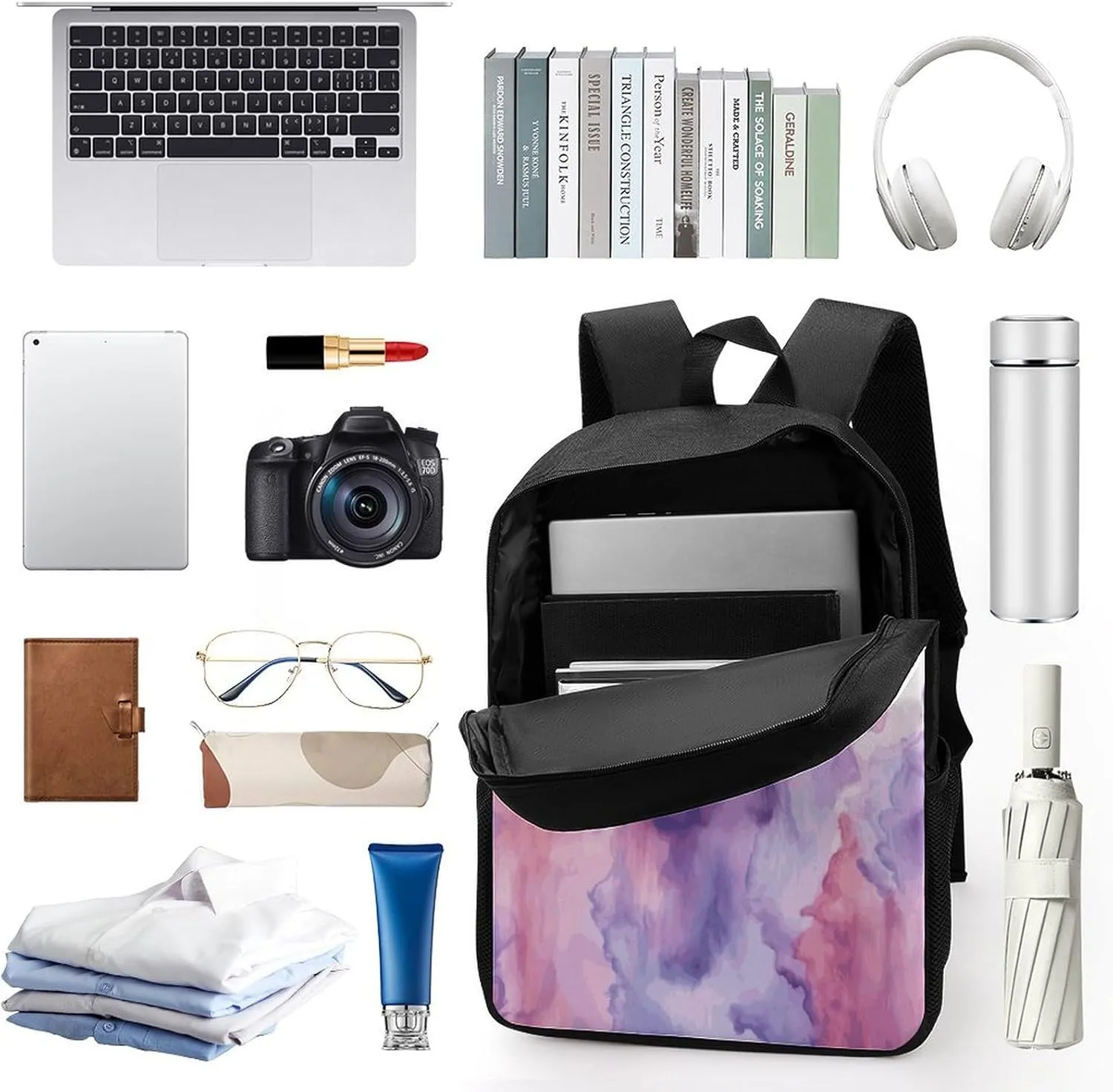 Laptop Backpack Casual Daypack Waterproof Abstract Watercolor Purple Computer Bag Business Work Bag for Travel