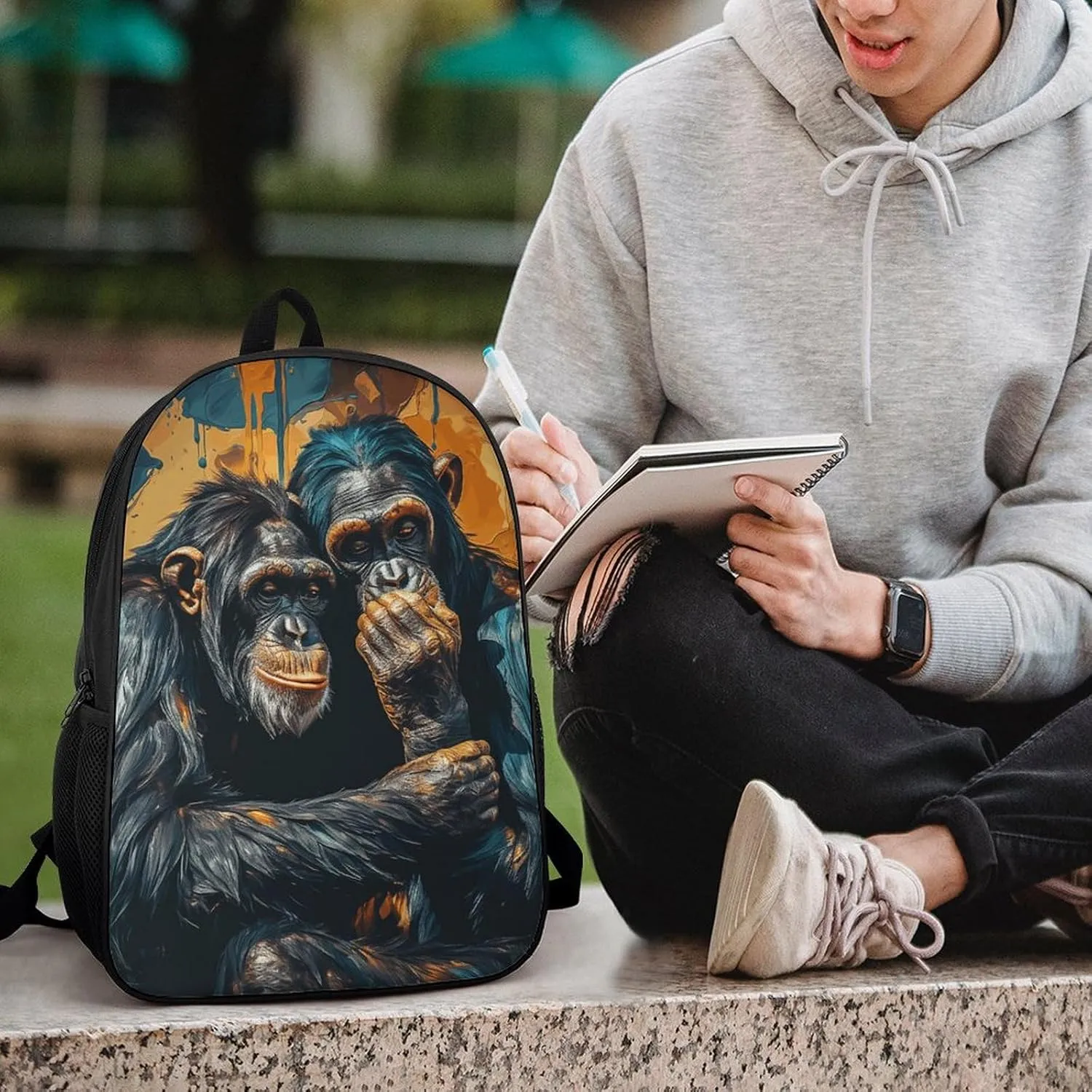 Laptop Backpack Casual Daypack Waterproof Chimpanzee Hug Computer Bag Business Work Bag for Travel, 17inch