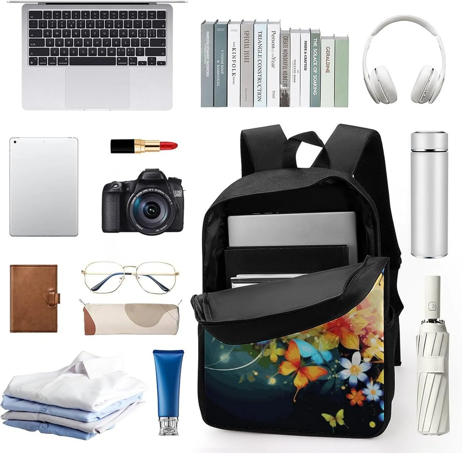 Laptop Backpack Casual Daypack Waterproof Colorful with Butterfly Computer Bag Business Work Bag for Travel