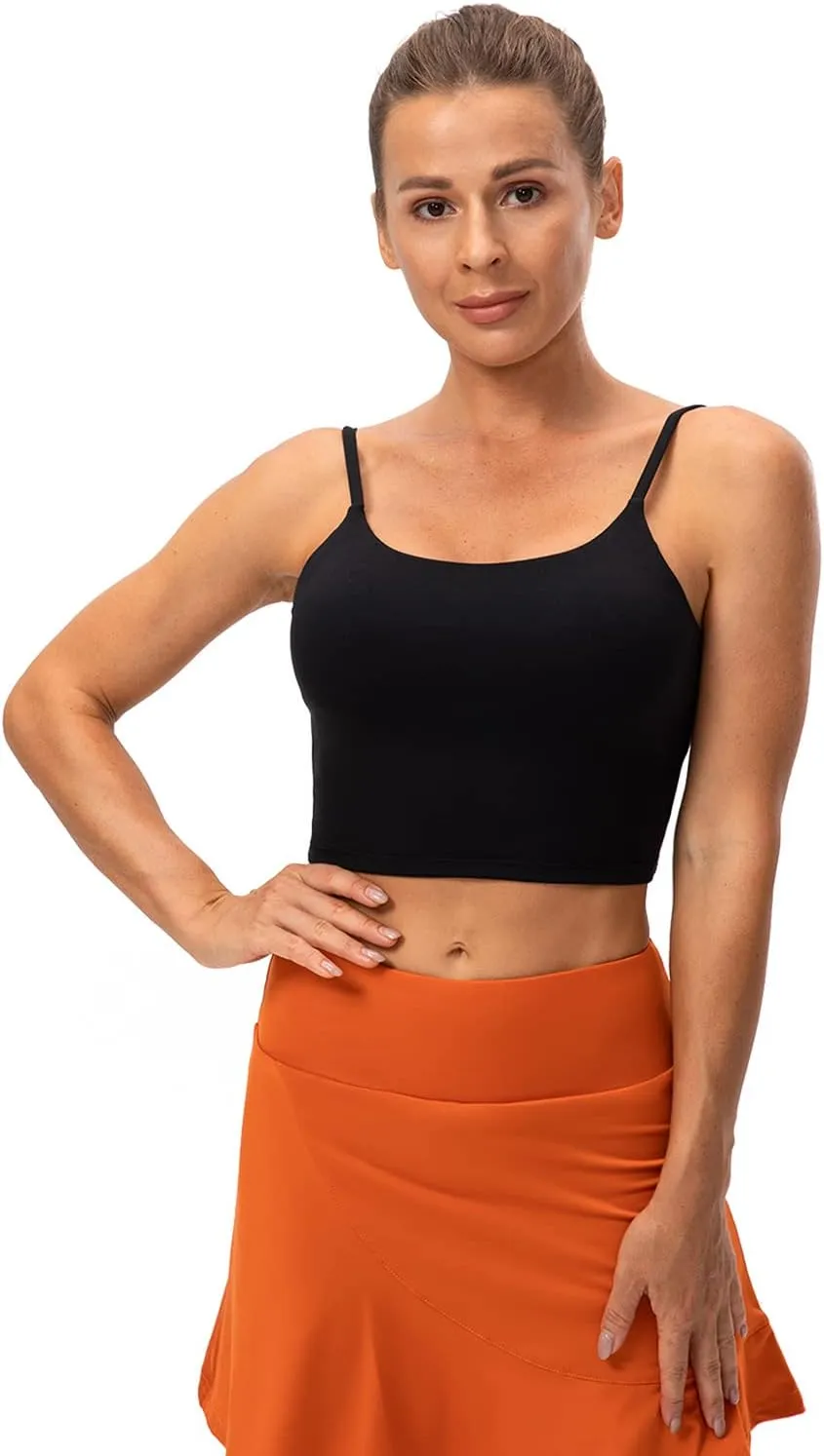 Lavento Women's Longline Sports Bras Yoga Cami Tank Top with Built in Bra