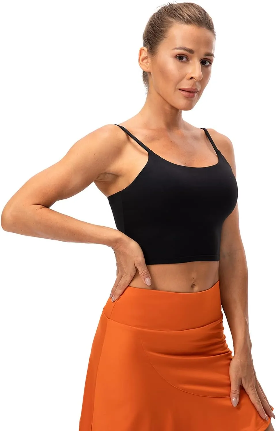 Lavento Women's Longline Sports Bras Yoga Cami Tank Top with Built in Bra