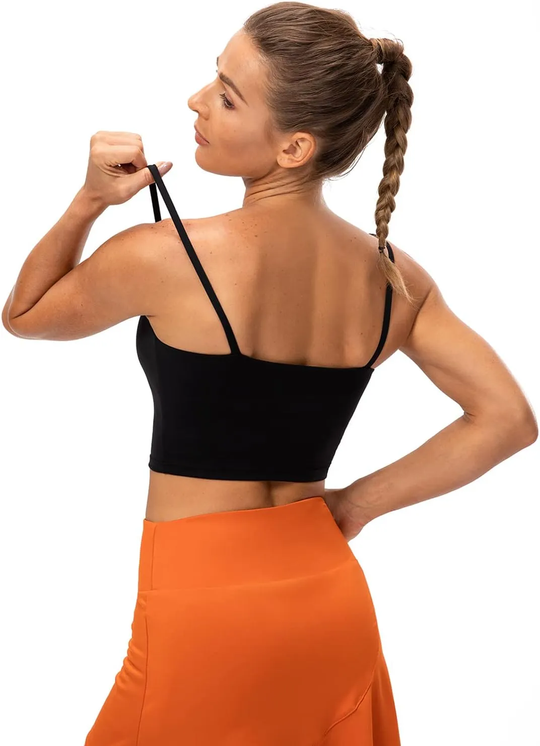 Lavento Women's Longline Sports Bras Yoga Cami Tank Top with Built in Bra