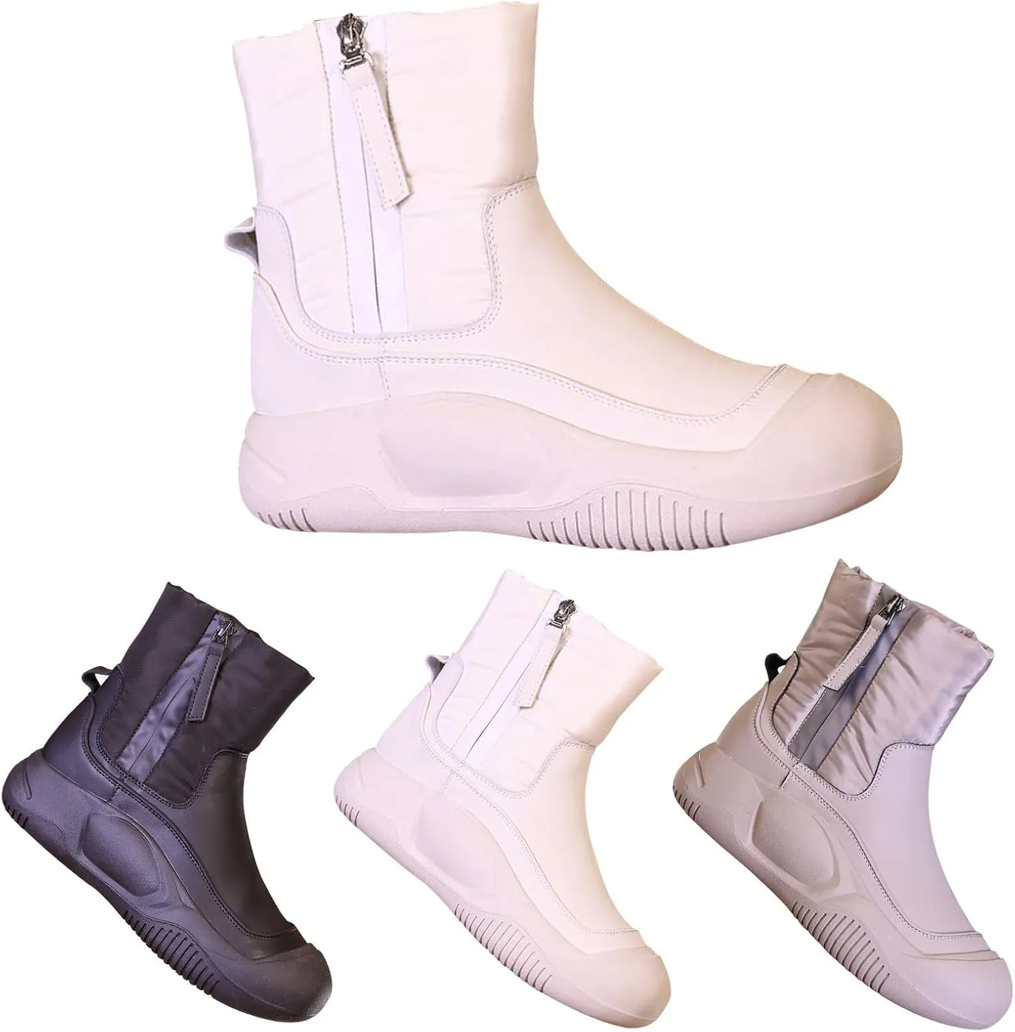 Leather Ankle Boots For Women Low Heel Non Slip Side Zipper Mid Calf Boots Hiking Boots Women Waterproof