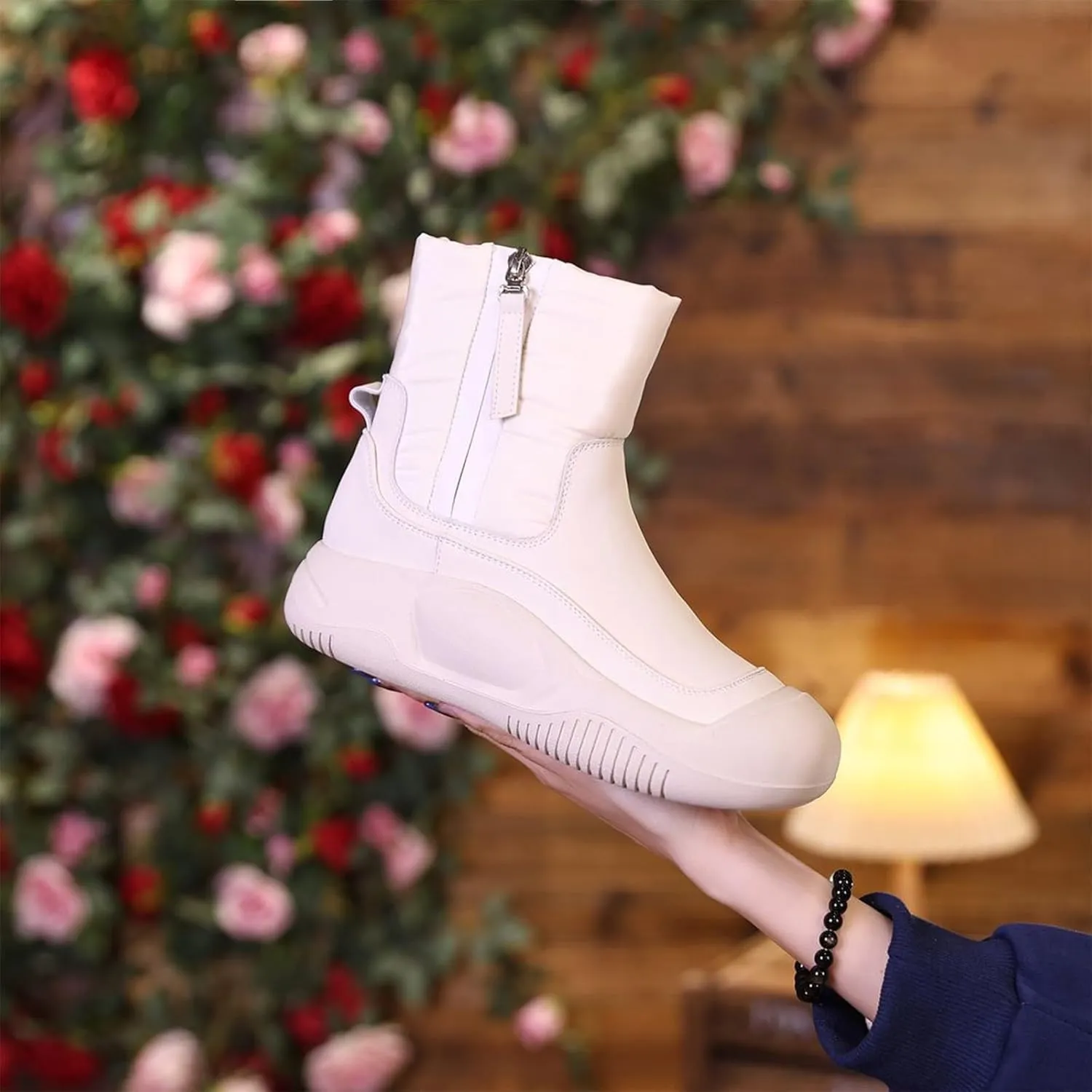 Leather Ankle Boots For Women Low Heel Non Slip Side Zipper Mid Calf Boots Hiking Boots Women Waterproof