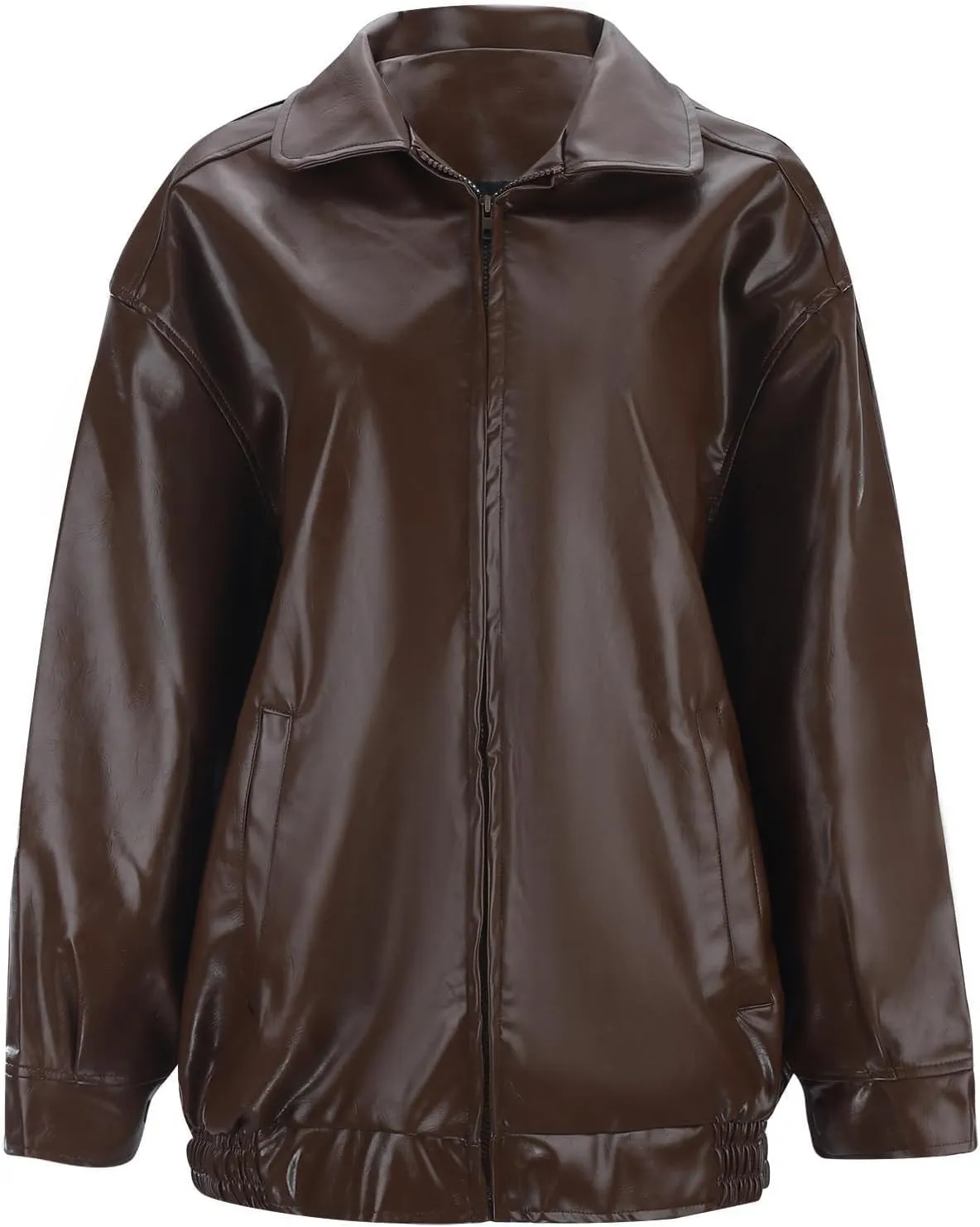 Leather Jackets for Women Solid Color Pu Motorcycle Ligjtweight Jacket Long Sleeve Full Zip Lapel Outdoor Outwear