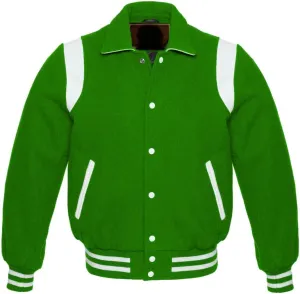 Letterman Varsity Jackets Retro Varsity Letterman Jackets Erect Collar Wool Blend Body Cowhide Leather Shoulder Strip