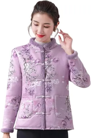 LIXINGHEITANG Chinese double- -resistant cotton coat for women, buckle, stand- collar, warm coat, cotton-padded jacket