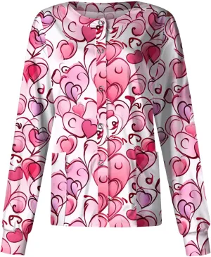 Long Sleeve Scrub Jackets Print Scrub Jackets for Women Snap Front Cute Animals Pattern Medical Nurse Working Uniforms