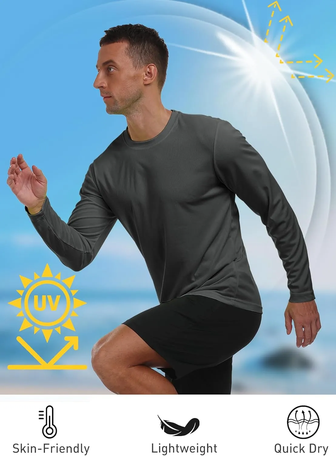 Long Sleeve Shirts for Men UPF 50  UV Protection Rash Guard Fishing Shirts Moisture Wicking Quick Dry Sun Shirts HH2410