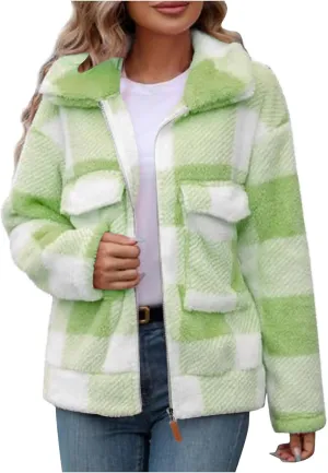 Long Winter Coats for Women Oversized Plaid Print Velvet Jackets Long Sleeve Zipper Cardigan Winter Coat Outerwear