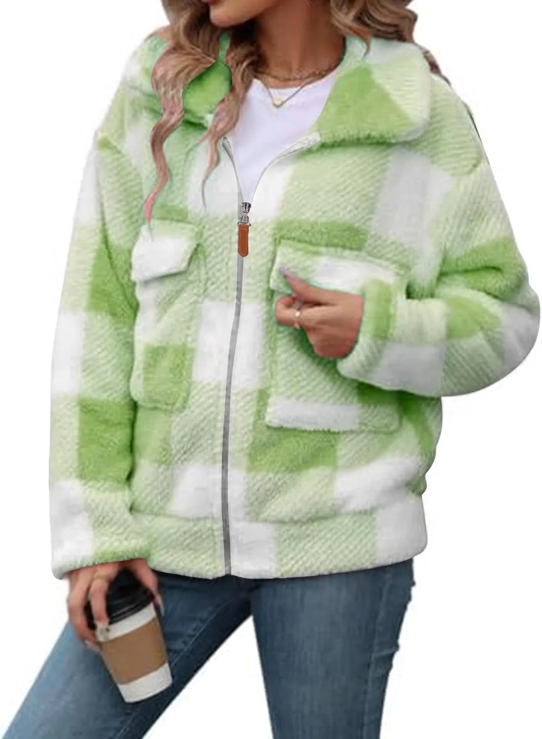 Long Winter Coats for Women Oversized Plaid Print Velvet Jackets Long Sleeve Zipper Cardigan Winter Coat Outerwear
