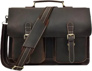 Luxury 100% Genuine Leather Men 15.6" Briefcase Cow Leather Laptop Bag Vintage Shoulder Bag Computer Bag