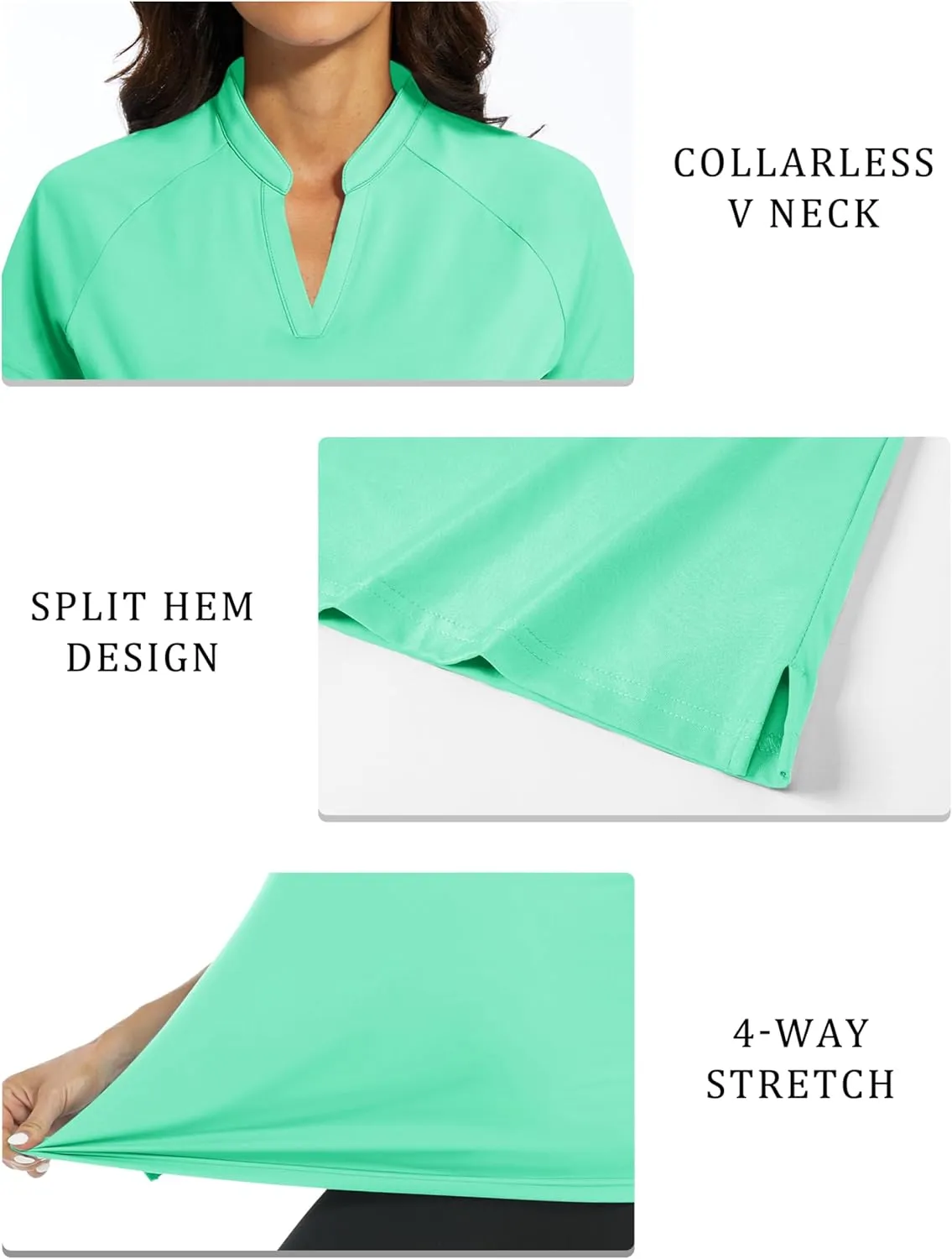 MAGCOMSEN Women's Golf Polo Shirts UPF 50  V Neck Collarless Short Sleeve Shirts Quick Dry Tennis T-Shirts