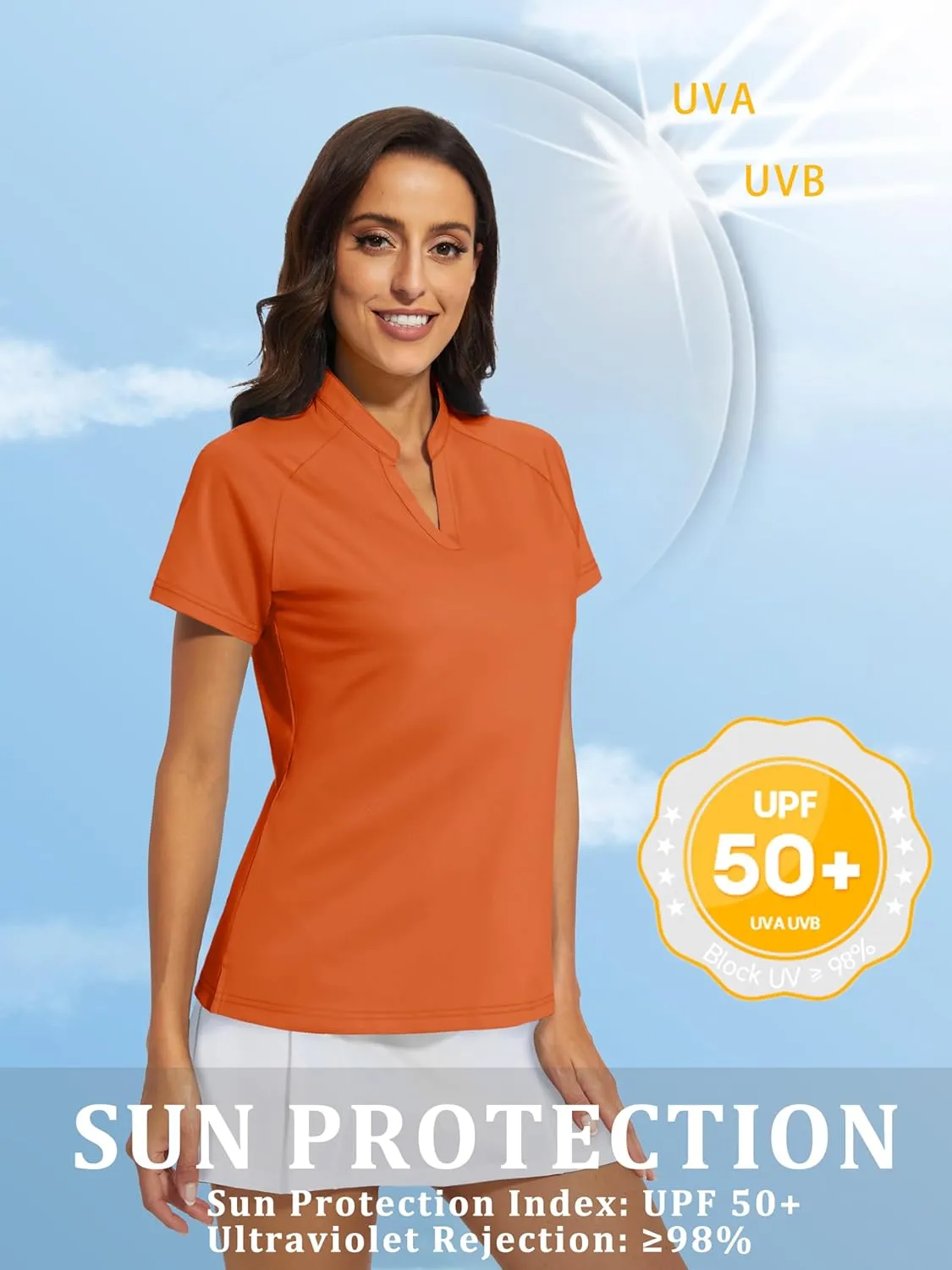 MAGCOMSEN Women's Golf Polo Shirts UPF 50  V Neck Collarless Short Sleeve Shirts Quick Dry Tennis T-Shirts