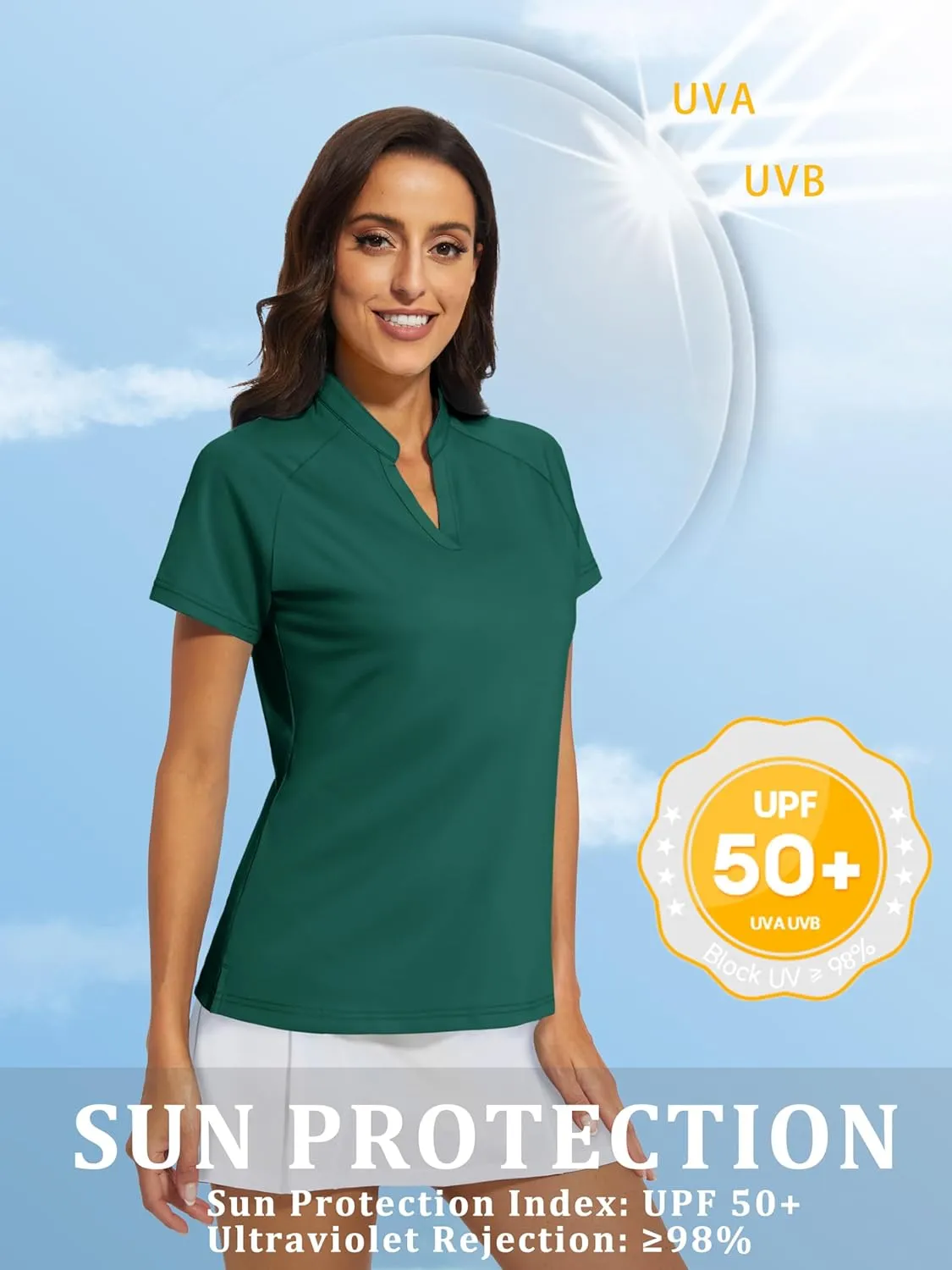 MAGCOMSEN Women's Golf Polo Shirts UPF 50  V Neck Collarless Short Sleeve Shirts Quick Dry Tennis T-Shirts