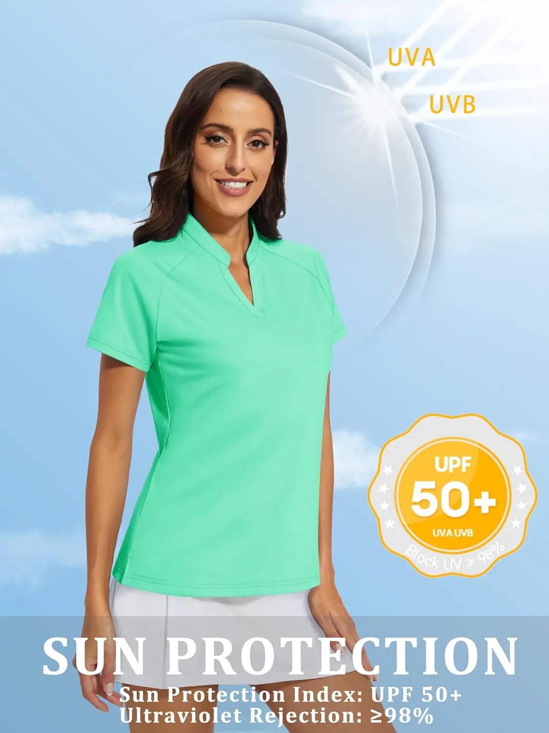 MAGCOMSEN Women's Golf Polo Shirts UPF 50  V Neck Collarless Short Sleeve Shirts Quick Dry Tennis T-Shirts