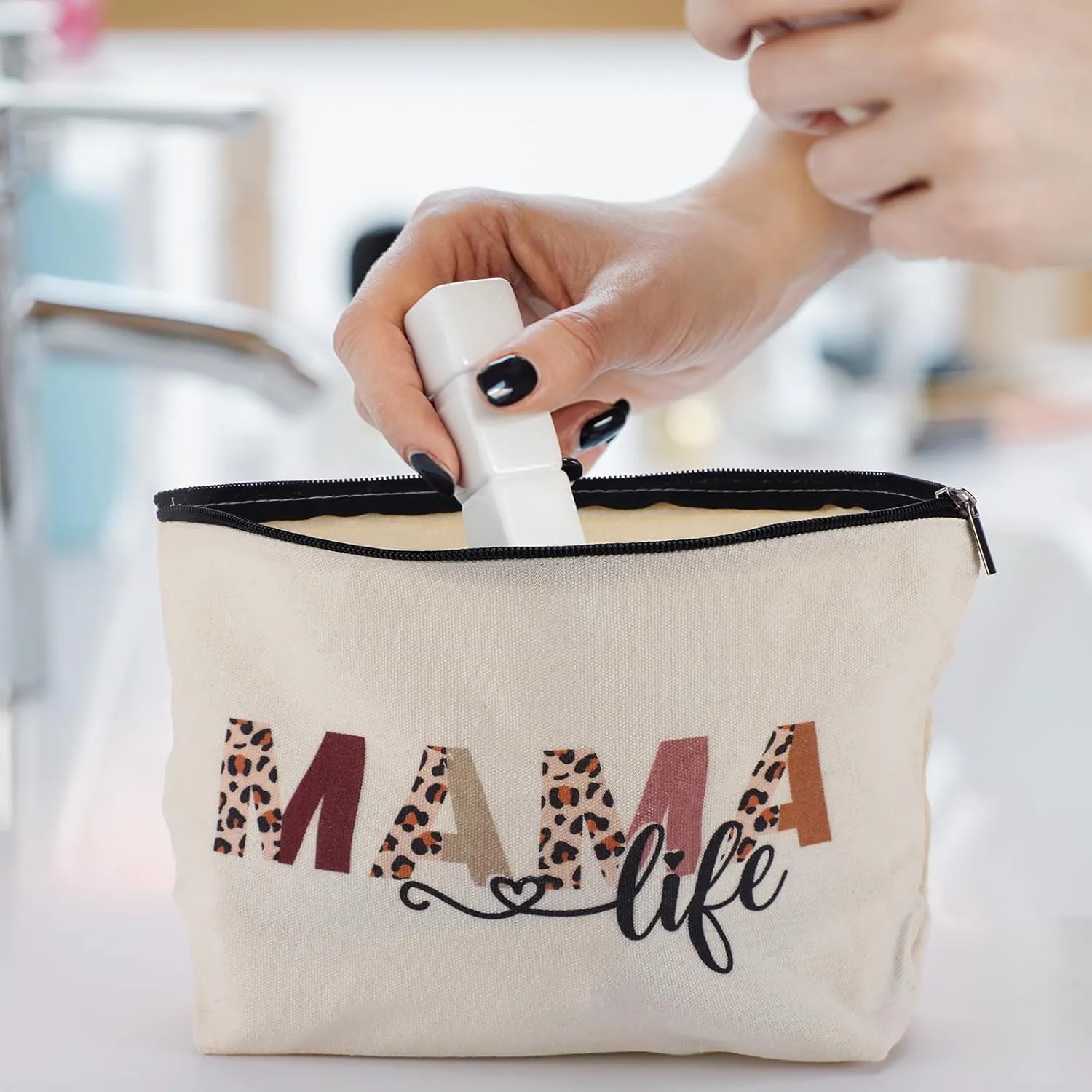 Mama Canvas Tote Bag - 2pcs Appreciation Gifts for Mom Women Floral Totes with Portable Makeup Bags Gift Set for Mother'S Day Thanks Birthday Present Christimas Holiday Travel Accessories