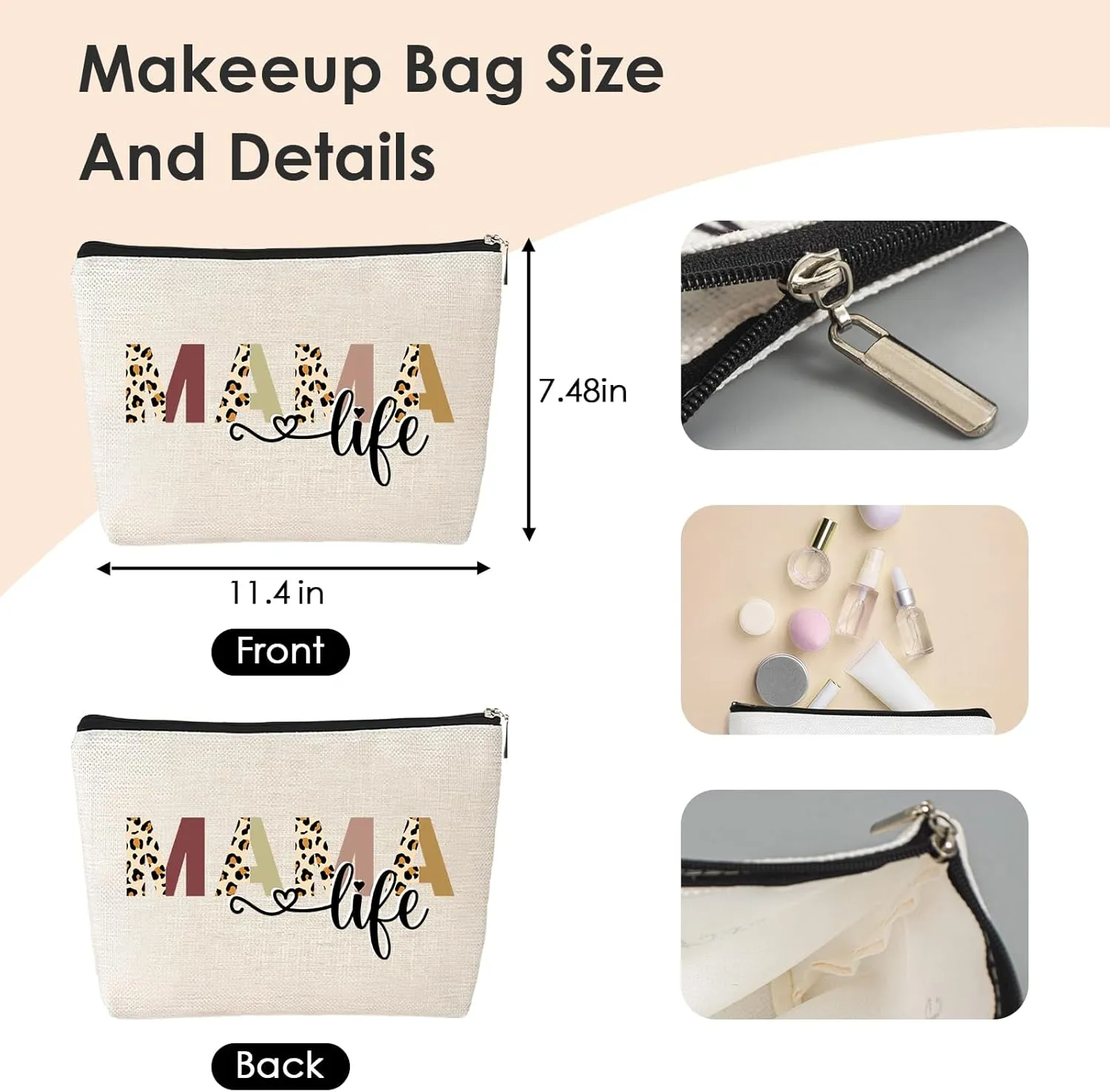 Mama Canvas Tote Bag - 2pcs Appreciation Gifts for Mom Women Floral Totes with Portable Makeup Bags Gift Set for Mother'S Day Thanks Birthday Present Christimas Holiday Travel Accessories