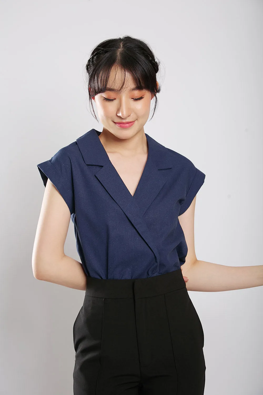 Maryanne Tailored Blouse in Navy Blue